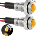 ZGSZJHF UL Listed Mini Indicator Light 8mm 0.31" Waterproof IP67 110V-120V Domed Sphere High Head Metal 304-Stainless Steel LED Lamp Pilot Light with 140mm Wire Yellow