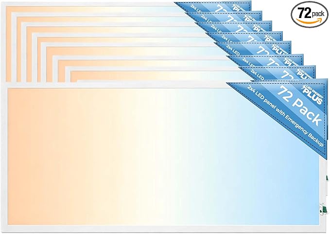 2X4 LED Flat Panel Light with Emergency Battery Backup, 50W 3000K/4000K/5000K, 0-10V Dimmable, 6500 Lumens, LED Drop Ceiling Lights, 100-277V, DLC UL Listed, Ultra Thin Back-Lit (72 Pack)