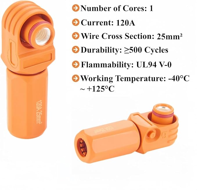 1 Set Battery Energy Storage Connector 120A 25mm² High Current HV Connectors Quick Plug Terminal Right Angle Plug and Socket IP67 Waterproof Power Adapter (Orange, 120A)
