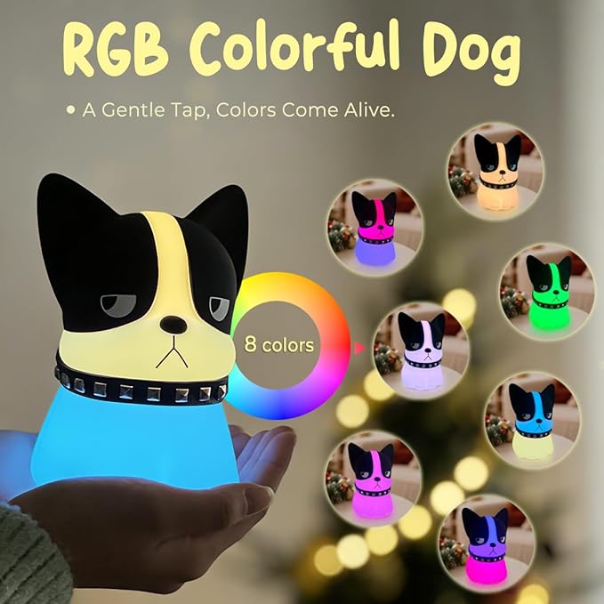 Dog Night Light, Cute Dog Night Light Gifts, Soft Silicone Lamp with 3 Level Warm Light and RGB Changing,Soft Silicone Kids Nursery Nightlight LED Touch Light, Kids Room Decor as Xmas Birthday Gifts