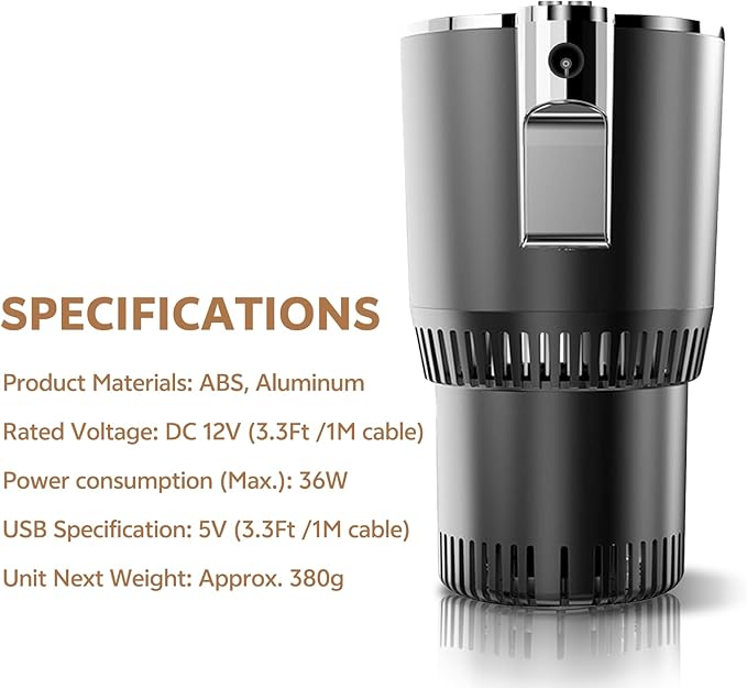 Smart Car Hot and Cold Cup Holder Rapid Heating and Cooling Insulated Electric Beverage Mug for Car Home Office Travel Portable Temperature Control Cup Accessory, Smart Cup for car, Heated Travel Mug