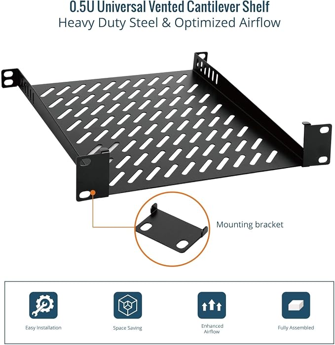 Tecmojo 0.5U Rack Mount Shelf for 10" Server Rack, 10.23" Deep Vented - Image 6