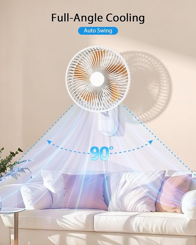 AURATHEA 10” Small Wall Mount Fan with Light and Remote Control, RV FAN with Powerful Airflow,90° Oscillating, 4 Speeds, Timer, 180° Adjustable Tilt, for Home/RV, Bedroom, Small Space Applications