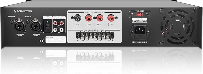 Sound Town Commercial Restaurant Bluetooth Amplifier + Surface-Mount Speaker Set, with One 6-Zone 70V/100V Amplifier with Bluetooth, 4 x 5.25-Inch Surface-Mount Speakers, White (STCA180X4MS5W)