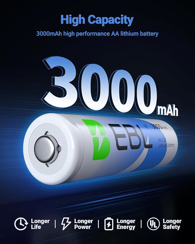 EBL 8 Pack 3000mAh 1.5V Lithium AA Batteries - Image 2