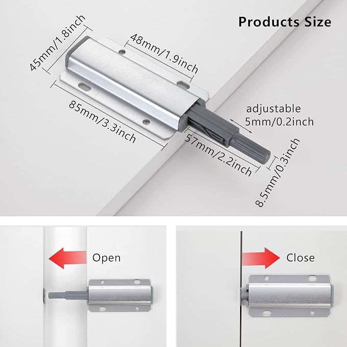 Push to Open Door Latch, 2 Pack Magnetic Push Latches, Adhesive Heavy Duty Touch Latch Hardware for Push to Open, Magnetic Door Catch for Cabinet Drawer Wardrobe Kitchen Door