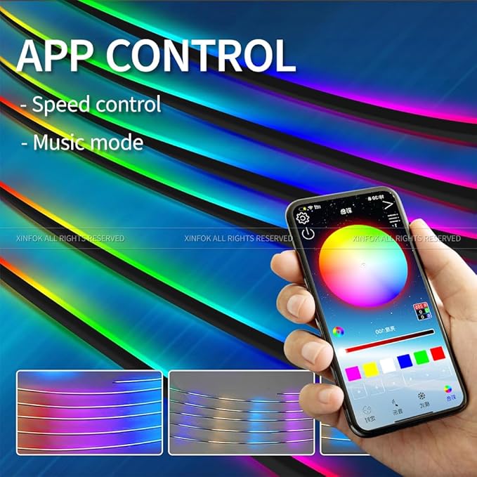 Ambient Lighting Car Led Lights Interior,43.3’’ USB Powered Acrylic Neon Flexible Strip Fiber Optic LED Ambient Lighting Kits with Remote APP, RGB Music Lights Sync for Inside car Decorations
