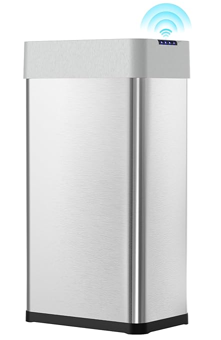 Arlopu 21.1 Gal Automatic Trash Can, 80L Stainless Steel Motion Sensor Garbage Bin, Touchless Brushed Wastebasket, W/Butterfly, Soft-Close Lid, for Living, Dinning Room, Kitchen (Silver)