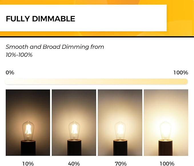 Hizashi Vintage Led Edison Bulbs Dimmable, 6W Equivalent 60W, E26 Base Light Bulbs, 700LM, 3000k Soft White, UL Listed, High CRI 95+ Eye Protection, Clear Glass, Pack of 24
