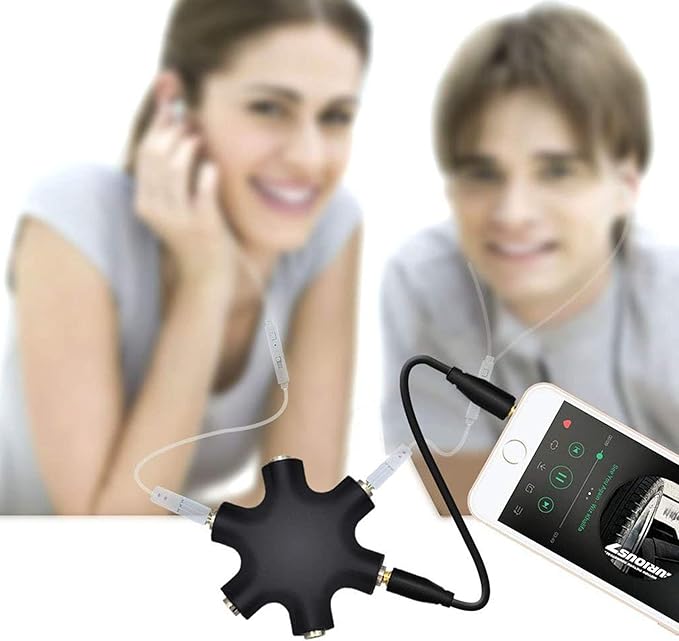 Onelinkmore Headphone Splitter - 5-Jack 3.5mm Audio Stereo Adapter for Headsets, Earbuds, Earphones - 1 Male to 4 Female With Stereo Cable