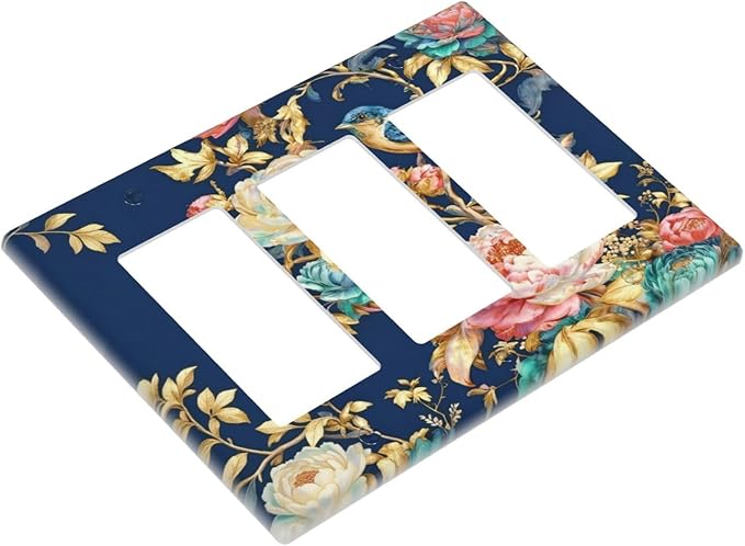 Bvtewkhz Floral Birds Morris 3 Gang Triple Rocker Decorative Outlet Covers Light Switch Plate Electrical Receptacle Switchplate For Bathroom Kitchen Bedroom