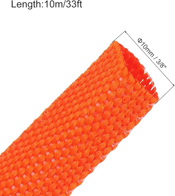 MECCANIXITY Braided Cable Sleeves Heat Shrinkable Fabric Sleeving, 3/8" 33ft Orange 2:1 Ratio Heat Shrinkable Cord Protector for Harness Cable, Network Cable Protection, Cable Management