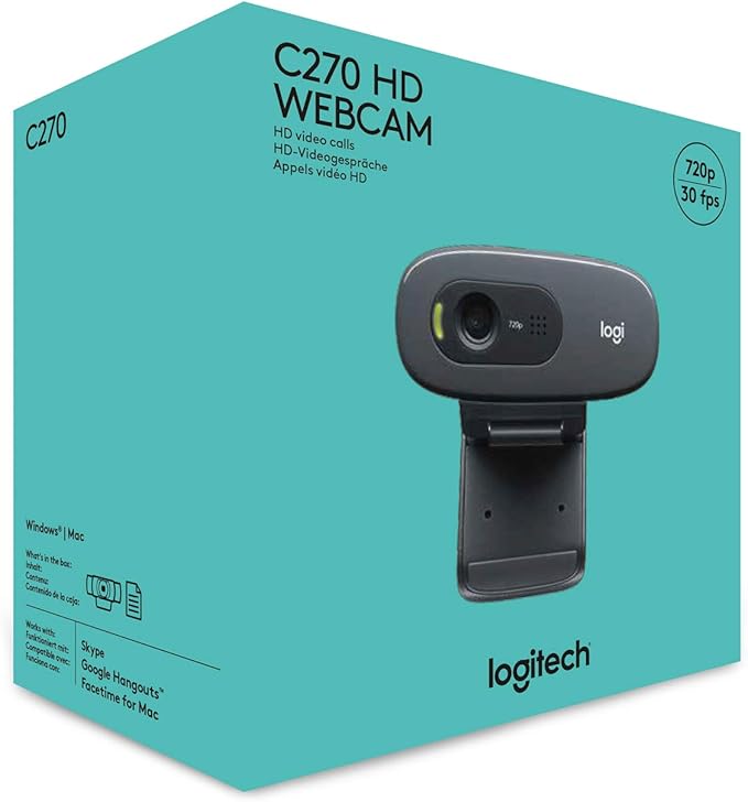 Logitech C270 HD Webcam, 720p, Widescreen HD Video Calling, Light Correction, Noise-Reducing Mic, Works with Zoom, Nintendo Switch 2’s New GameChat Mode, PC/Mac/Laptop/MacBook/Tablet - Black