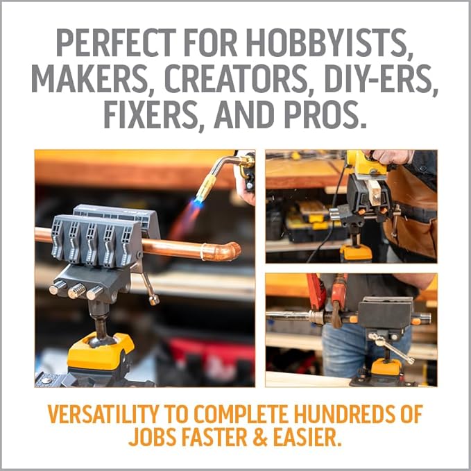 360° Rotating Bench Vise with 5" Jaw Pads - Versatile Woodworking & Pipe Vise for Home Improvement Projects - Compatible with Work Table Workbenches & IQ Connect Accessories