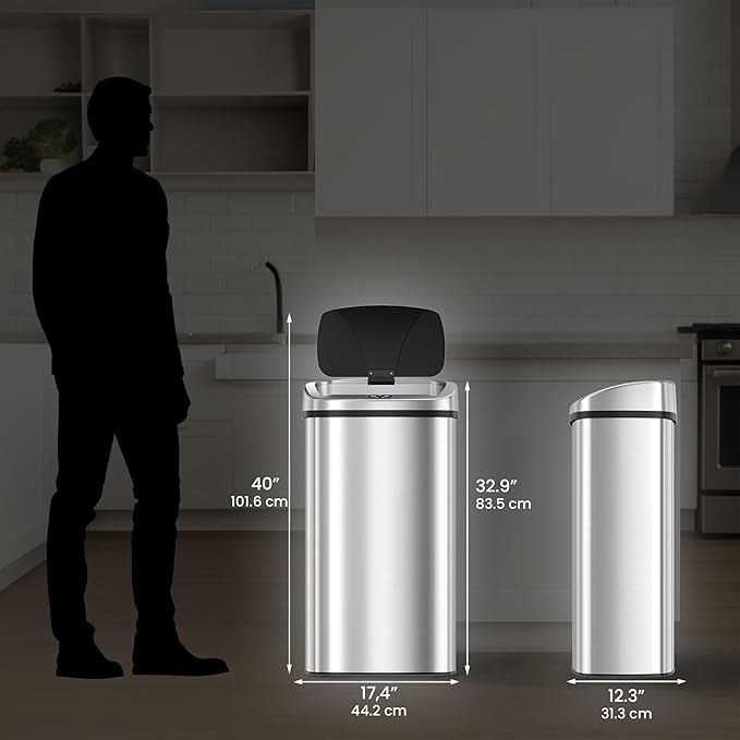 iTouchless 91 Liter / 24 Gallon Sensor 2.0 Kitchen Trash Can with Lid, Commercial Grade Automatic Stainless Steel Touchless Recycle Bin, AbsorbX Odor Filter, for Home, Office, Restaurant, Lobby, Store