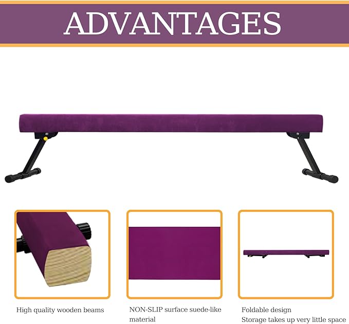Adjustable&Foldable Gymnastics Balance Beam,6FT/8ft High-Low Level Floor Gymnastic Beam,No Tool Require, Gym Equipment for for Kids Children Girls Home Training