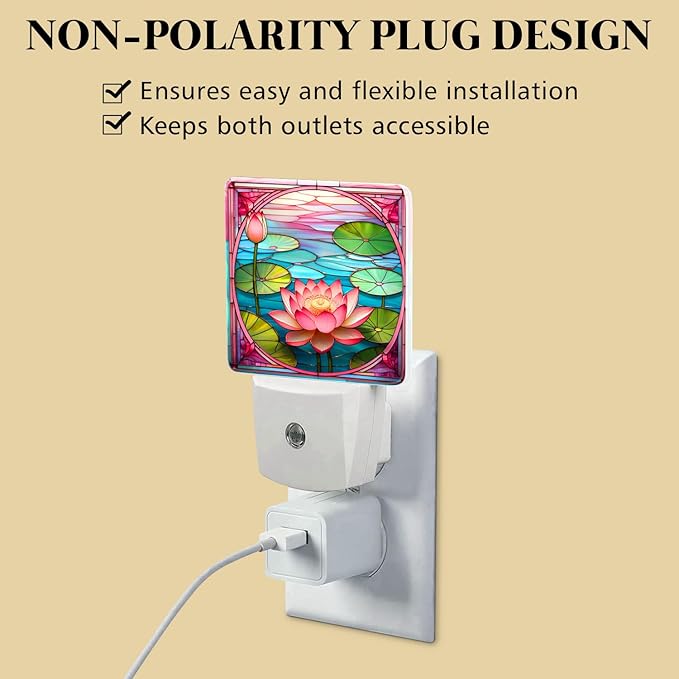 PODMemory Lotus Stained Glass Night Lights Plug into Wall for Room, Lotus Night Light LED for Bedroom