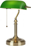 Newrays Glass Bankers Desk Lamp with Pull Chain Switch Plug in Fixture (Green-Simple, Simple Style)