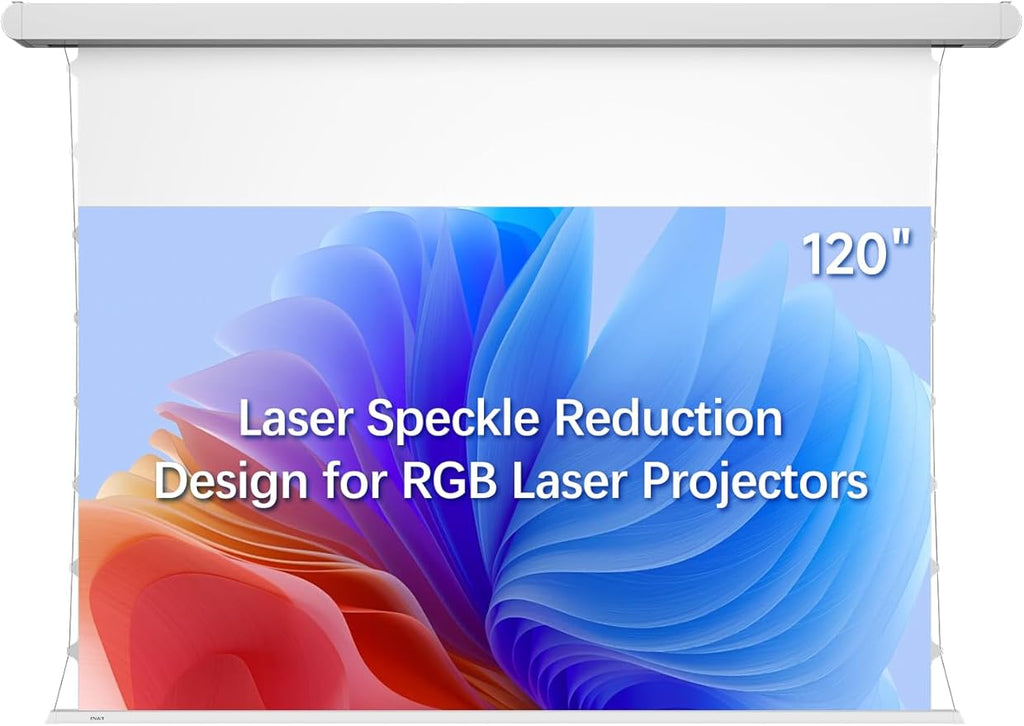 120" PureVision Motorized Projector Screen with Laser Speckle Reduction & Auto-Sync for Long Throw Projectors,Movie Screen 4K/8K UHD Ready,20" Adjustable Drop and Black Backing for Enhanced Contrast
