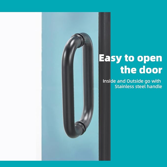 Pivot Swing Shower Door, Adjustable Width 58.9-60" W x 74" H Semi-Frameless Shower Glass Door with 5/16 in (8mm) Clear SGCC Tempered Glass with Nano Easy-Clean Coating (Matte Black with Towel Bar)