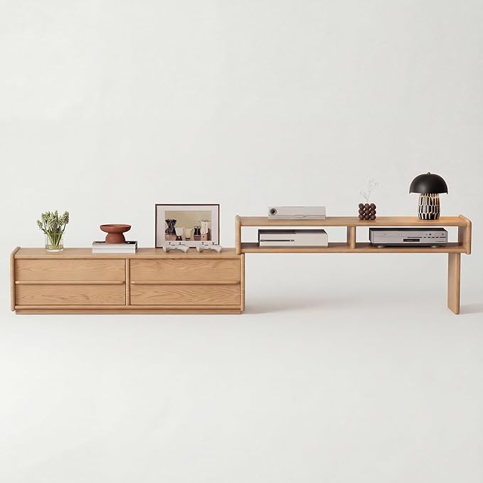 YQJJGL Solid Wood TV Stand for TVs up to 65 Inch， Walnut TV Stand with Storage and Shelf for Living Room, Bedroom, Office