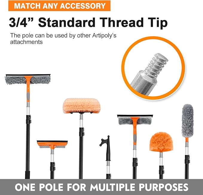 ARTIPOLY 20 Ft High Reach Window Squeegee with 5-12Ft Extra-Thick Aluminum Telescopic Extension Pole| 14" Extra-Large 2-in-1 Window Cleaner Tool| Window Washer for Indoor/Outdoor Window,RV,Truck Glass