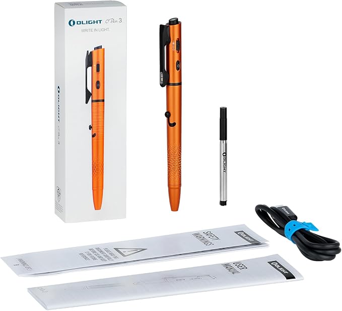 OLIGHT O'Pen 3 EDC Pen Light,120 Lumens with Green Beam, Red and White, USB-C Rechargeable LED Flashlight for Office, Writing, Presentation, Outdoor Uses, Professional Business Gift(Orange)