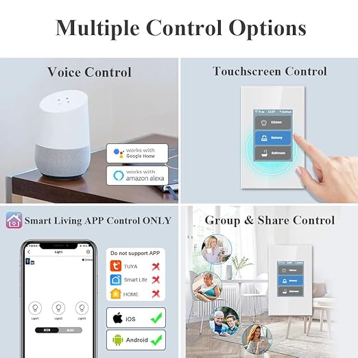 LANBON Smart Light Switch,1/2/3 Gang,3 Way for Whole House, LCD Magic Panel by WiFi Mesh Never be Offline, 2.4G Wi-Fi Smart Switch Compatible with Alexa&Google Home, Neutral Wire Required,L8-HS-White