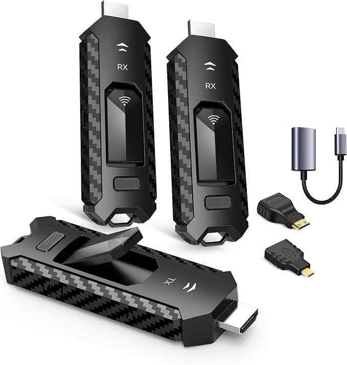 Wireless HDMI PRO- Transmitter and Two Receiver, Portable Multi-TVs Extender Kit, Plug and Play, Heat-Control, 5.8G/2.4G @60Hz 165FT/50M, Wirelessly Stream Video from Laptop to Multiple HDTVs/Monitors