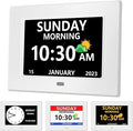 MRCHYDZ 7 Inch Clock with Day and Date for Elderly Large Display Digital Clocks 12 Alarm 3 Display Modes Large Font Alzheimer's Clock Alarm Clocks for Seniors Auto DST White