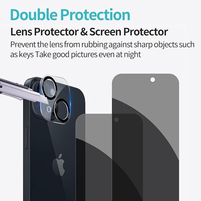 PEHAEL 2+2 Pack for iPhone 15 Privacy Screen Protector - Image 6