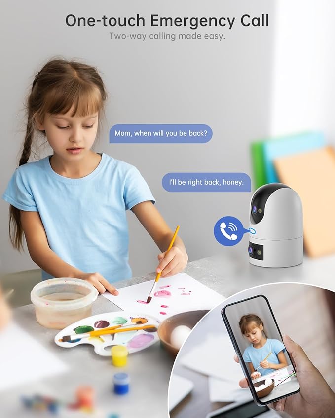 2K Indoor Cameras for Home Security, Dual-Lens Security Camera 360° PTZ for Baby Monitor Pet Cam, Built-in Spotlight, Night Vision, Motion Detection, 2-Way Audio, 2.4GHz & 5GHz WiFi, Works w/Alexa
