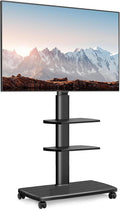 FITUEYES Swivel Rolling TV Stand, Height Adjustable Mobile TV Cart for 32-65 70 Inch TVs, Corner Floor TV Stand for Bedroom, Living Room, Home Office, Kitchen, Black