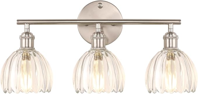 Shenmoyl Bathroom Light Fixtures, 3-Light Vanity Wall Light Over Mirror with Clear Tulip Glass Shade for Bedroom Living Room (Bulb Not Included), Satin Nickel
