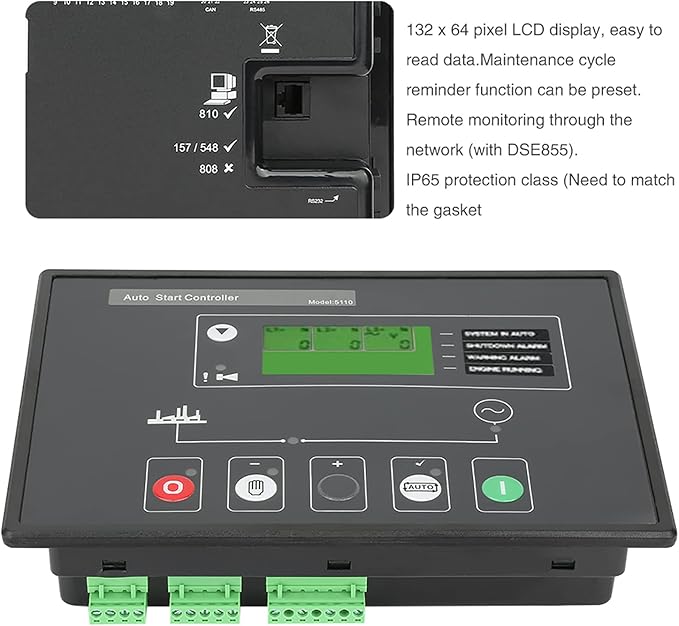 Generator Electronic Controller Module Control Panel with 132 x 64 Pixel LCD Display Compatible with DSE5110, Features Maintenance Cycle Reminders and Remote Network Monitoring