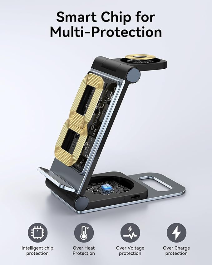 Wireless Charger for Samsung 3 in 1 Wireless Charging Station Foldable Wireless Charger Stand for Samsung S25 Ultra S24 S23 S22 Z Flip Z Fold 7 6 5 4 3 for Galaxy Watch 8/7/6/5/4/ Galaxy Buds