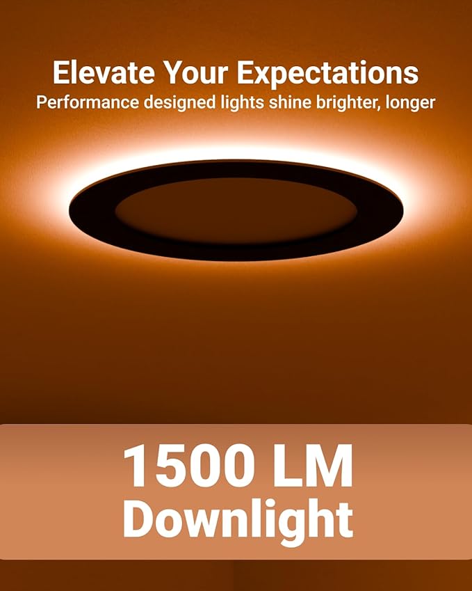 Sunco Black Recessed Lights 6 Inch LED, Canless with Night Light, Wafer Thin, 1500 Lumens, Selectable CCT 2700K/3000K/4000K/5000K/6000K, Dimmable, 12W, with Junction Box UL/ETL 4 Pack