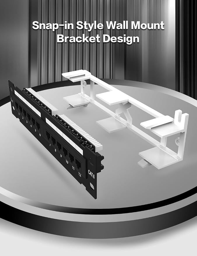 12 Port CAT6 Patch Panel Mini Wall Mount Bracket Included and 89D Bracket UTP - Image 5