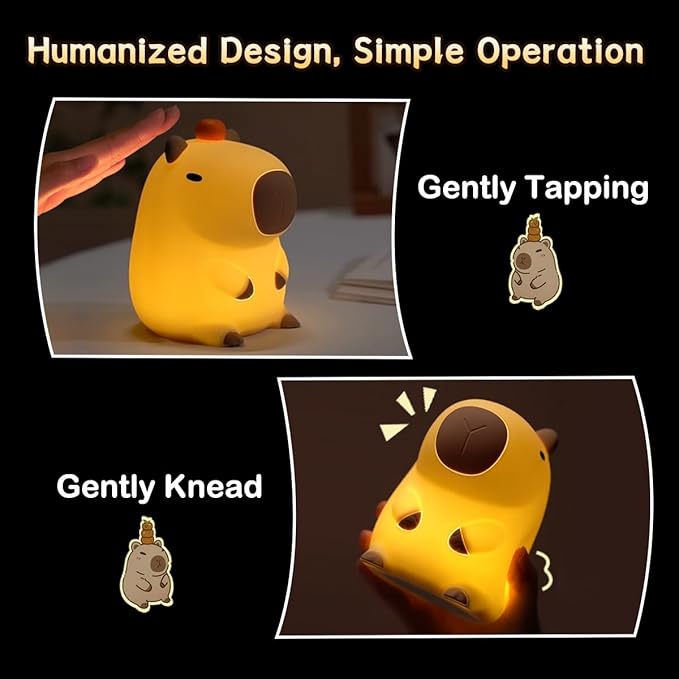 LEDHOLYT Capybara Cute Night Light for Kids, Rechargeable LED Dimmable Silicone Nightlight for Kids,Funny Light Up Capibara,Squishy Capybara Lamp Xmas Gifts