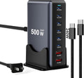 500W Fast Charging 8 Port USB C Charger Block with Nylon Fast Charging Cable, Multi-Device Charging Station Wall Desktop Charger with GaN Ⅲ Technology, USB-C Charger Adapter for MacBook/iPad/iPhone 16