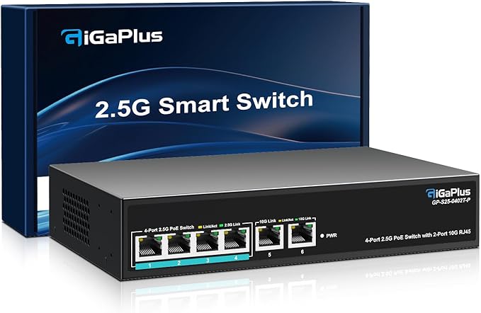 6 Ports 10Gb Unmanaged PoE Ethernet Switch by GiGaPlus