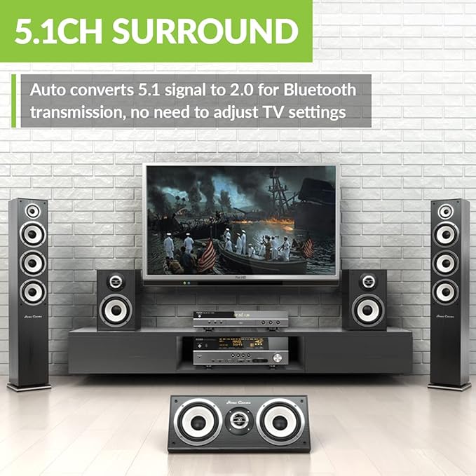 Avantree Orbit Bluetooth 5.0 Audio Transmitter for TV with 5.1 Surround Sound Passthrough Support, Class 1 Long Range, LED Display, Dual Link, 100% TV Compatibility Delivers No Lip sync Delay