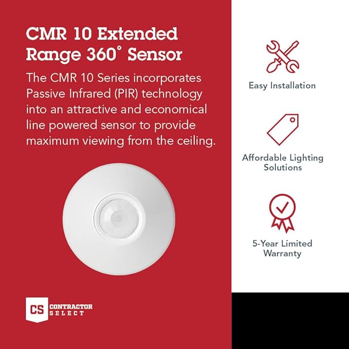 SensorSwitch Ceiling Motion Sensor, PDT Passive Dual Technology Passive Infrared PIR and Microphonics Occupancy Sensor, 360° Large Motion Detection, Indoor Use, Line Voltage, Extended Range