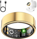Smart Health Ring for Women Men, Fitness Tracker Ring with Heart Rate, Blood Oxygen, Sleep Tracker, Step Tracker, No Subscription Fee, IP68 Waterproof Smart Ring for iPhone & Android (Gold, 13#)