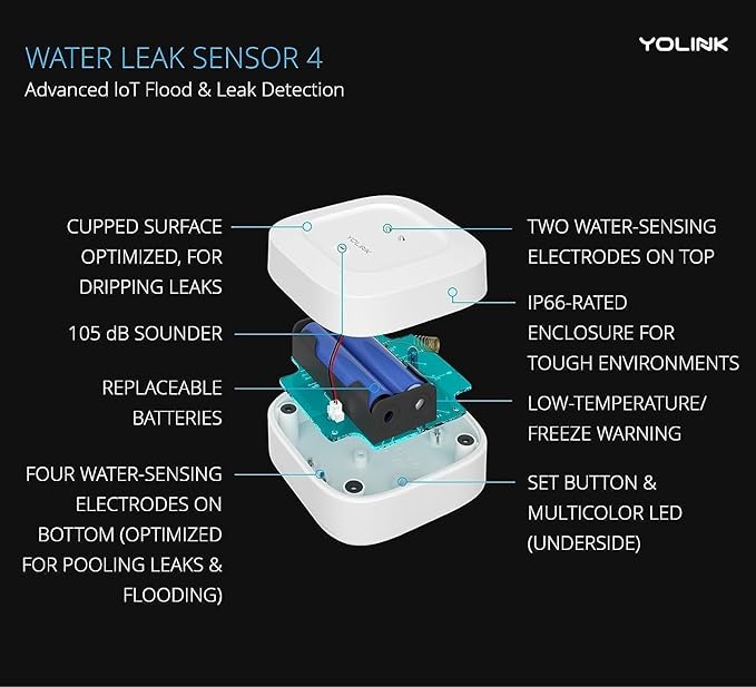 YoLink Smart Home Starter Kit: SpeakerHub & Water Leak Sensor 4 with 105dB Audio Alarm 3-Pack, SMS/Text, Email & Push Notifications, Freeze Warning, LoRa Up to 1/4 Mile Open-Air Range, w/Alexa, IFTTT