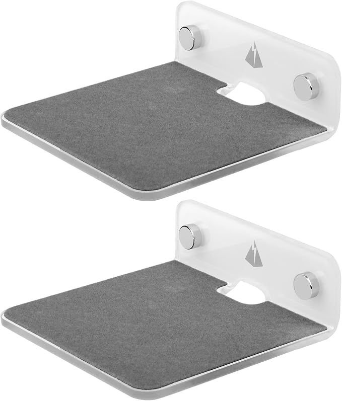 TXEsign Floating Speaker Shelf - Small Wall Mount for Speakers, Webcams, Displays - Acrylic Shelf in Silky White & Transparent