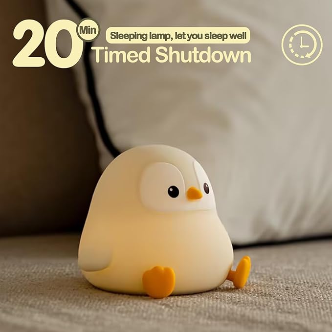 ATSUI Penguin Night Light, LED Squishy Novelty Animal Night Lamp, Food Grade Silicone, 2 Level Dimmable, Nursery Nightlight for Desk Decor, Funny Gifts Stuff for Boys Girls Baby, White Elephant Gifts