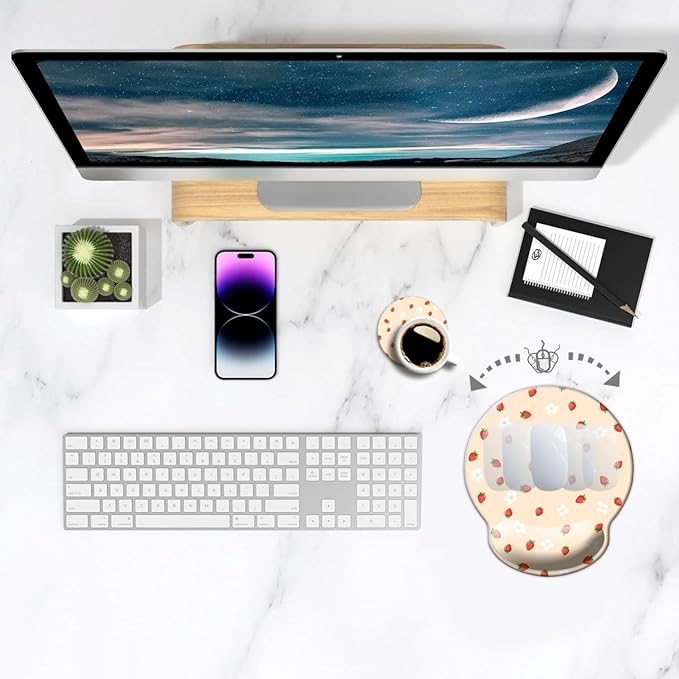 Ergo Comfort Gel Wrist Rest Mouse Pad-Ergonomic Office Mousepad with Wrist Support-Non-Slip, Design Desk Accessories Mat for Home&Game Decor Girly Strawberry