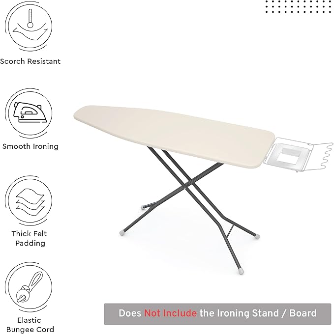 Encasa XO Ironing Board Cover and Pad 54"x15" - 4mm Felt Large Iron Board Cover with Padding - Heat Resistant, Stain-Safe Dye, Non Slip Elastic Bungee Cord Tightening Iron Table Cover Natural