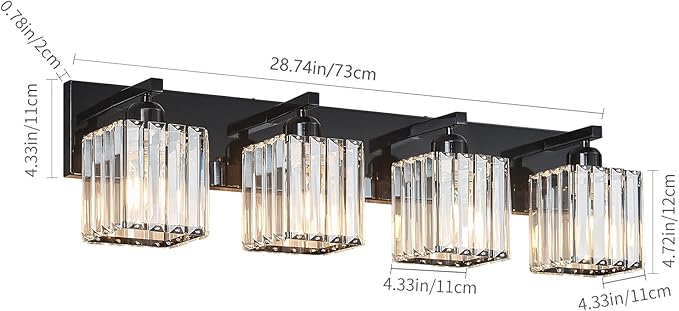 FDPBY Modern Bathroom Vanity Light 4-Lights Plating Black Crystal Bathroom Wall Light Vanity Light Fixtures